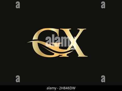 Swoosh Letter GX Logo Design for business and company identity. Water Wave GX Logo with modern trendy Stock Vector