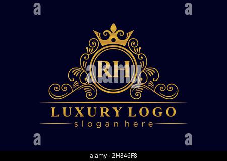 RH Initial Letter Gold calligraphic feminine floral hand drawn heraldic monogram antique vintage style luxury logo design Premium Stock Vector
