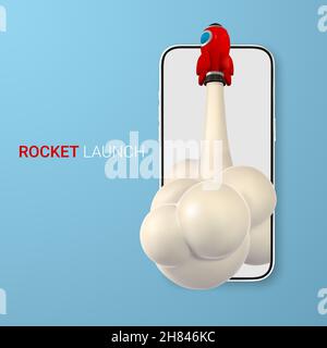 3d rocket spaceship render and draw by mesh. Realistic modern digital rocket. Vector illustration. Stock Vector