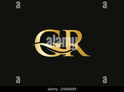 Swoosh Letter GR Logo Design for business and company identity. Water Wave GR Logo with modern trendy Stock Vector