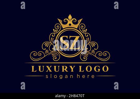SZ Initial Letter Gold calligraphic feminine floral hand drawn heraldic monogram antique vintage style luxury logo design Premium Stock Vector