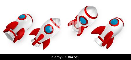 3d rocket spaceship render and draw by mesh. Realistic modern digital rocket. Vector illustration. Stock Vector