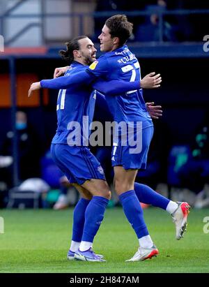 Cardiff City's Rubin Colwill celebrates scoring their side's first goal ...