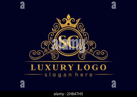 SC Initial Letter Gold calligraphic feminine floral hand drawn heraldic monogram antique vintage style luxury logo design Premium Stock Vector