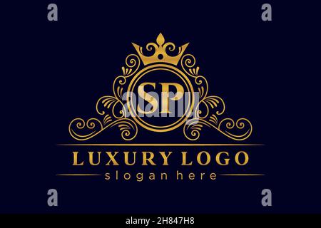 SP Initial Letter Gold calligraphic feminine floral hand drawn heraldic monogram antique vintage style luxury logo design Premium Stock Vector