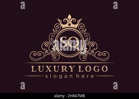 SQ Initial Letter Gold calligraphic feminine floral hand drawn heraldic monogram antique vintage style luxury logo design Premium Stock Vector
