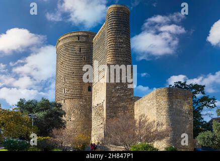 Baku, Azerbaijan - November 15, 2021: The Maiden Tower also known as Giz Galasi, located in the Old City in Baku, Azerbaijan. Stock Photo