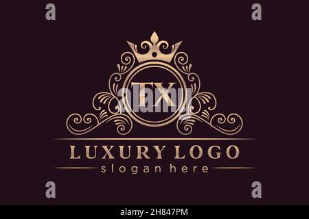 TX Initial Letter Gold calligraphic feminine floral hand drawn heraldic monogram antique vintage style luxury logo design Premium Stock Vector