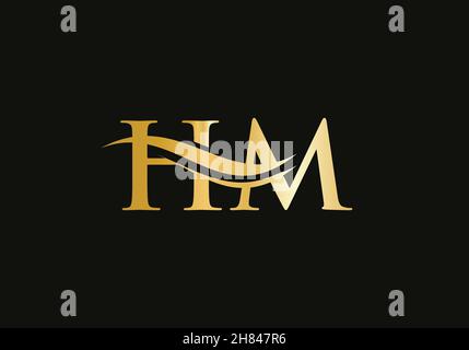 Premium Letter HM Logo Design with water wave concept. HM letter logo design with modern trendy Stock Vector