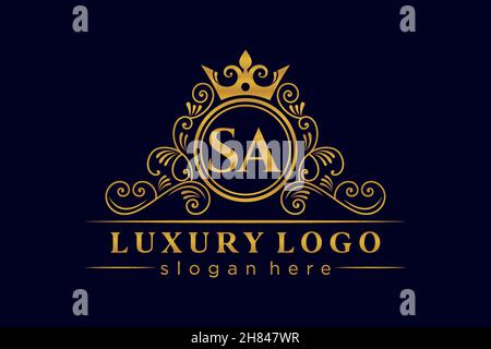 SA Initial Letter Gold calligraphic feminine floral hand drawn heraldic monogram antique vintage style luxury logo design Premium Stock Vector