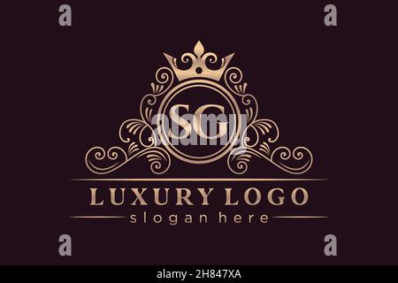 SG Initial Letter Gold calligraphic feminine floral hand drawn heraldic monogram antique vintage style luxury logo design Premium Stock Vector