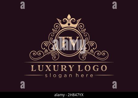 TV Initial Letter Gold calligraphic feminine floral hand drawn heraldic monogram antique vintage style luxury logo design Premium Stock Vector