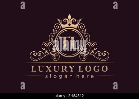 TL Initial Letter Gold calligraphic feminine floral hand drawn heraldic monogram antique vintage style luxury logo design Premium Stock Vector