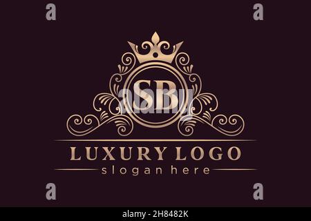 SB Initial Letter Gold calligraphic feminine floral hand drawn heraldic monogram antique vintage style luxury logo design Premium Stock Vector