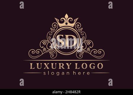 SD Initial Letter Gold calligraphic feminine floral hand drawn heraldic monogram antique vintage style luxury logo design Premium Stock Vector