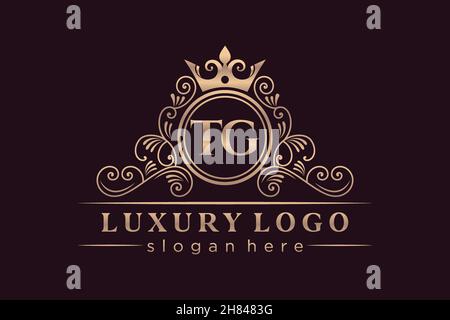 TG Initial Letter Gold calligraphic feminine floral hand drawn heraldic monogram antique vintage style luxury logo design Premium Stock Vector