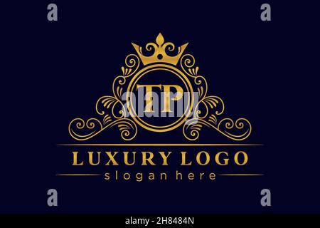 TP Initial Letter Gold calligraphic feminine floral hand drawn heraldic monogram antique vintage style luxury logo design Premium Stock Vector