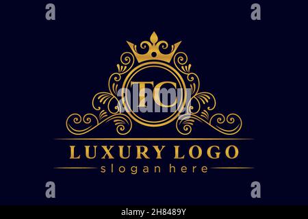TC Initial Letter Gold calligraphic feminine floral hand drawn heraldic monogram antique vintage style luxury logo design Premium Stock Vector