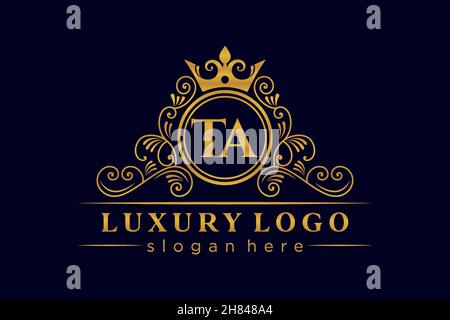 TA Initial Letter Gold calligraphic feminine floral hand drawn heraldic monogram antique vintage style luxury logo design Premium Stock Vector
