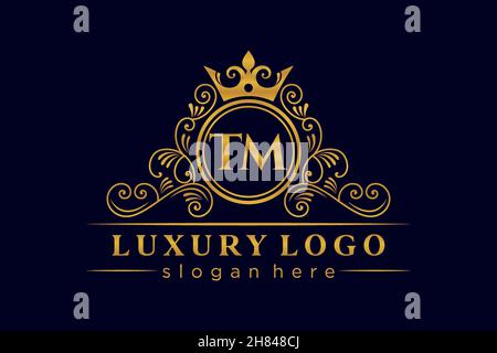 TM Initial Letter Gold calligraphic feminine floral hand drawn heraldic monogram antique vintage style luxury logo design Premium Stock Vector