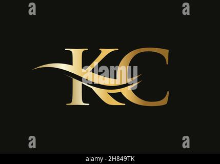 Initial Gold letter KC logo design. KC logo design with modern trendy Stock Vector