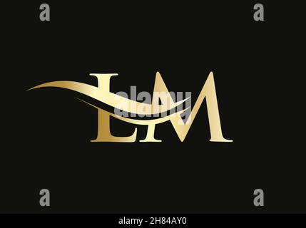 Premium Letter LM Logo Design with water wave concept. LM letter logo design with modern trendy Stock Vector