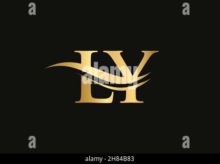 Swoosh Letter LY Logo Design for business and company identity. Water Wave LY Logo with modern trendy Stock Vector
