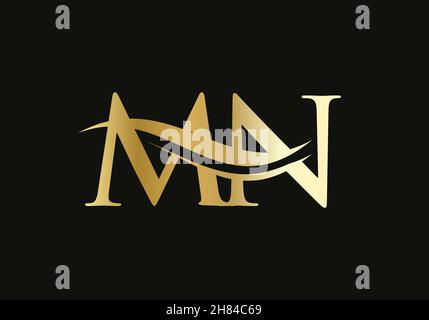 MN letter logo design. Premium Letter MN Logo Design with water wave concept Stock Vector