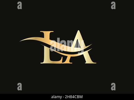Initial LA letter linked logo vector template. Swoosh letter LA logo design. L A Logo design with modern trendy Stock Vector