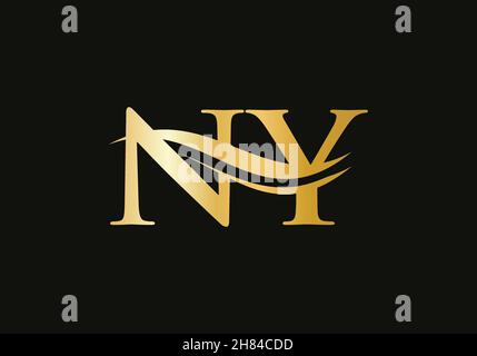 Swoosh Letter NY Logo Design for business and company identity. Water Wave NY Logo with modern trendy Stock Vector