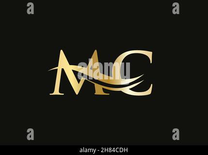Golden MC m c letter design logo logotype concept with serif font and ...