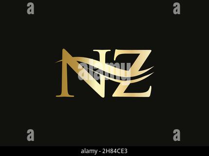 Water Wave NZ Logo Vector. Swoosh Letter NZ Logo Design for business and company identity Stock Vector