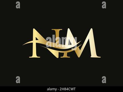 Premium Letter NM Logo Design with water wave concept. NM letter logo design with modern trendy Stock Vector