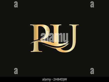Water Wave PU Logo Vector. Swoosh Letter PU Logo Design for business and company identity Stock Vector