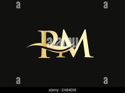 Premium Letter PM Logo Design with water wave concept. PM letter logo design with modern trendy Stock Vector