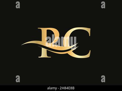 Initial Gold letter PC logo design. PC logo design with modern trendy Stock Vector