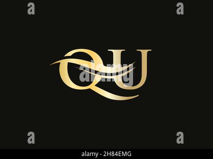 Water Wave QU Logo Vector. Swoosh Letter QU Logo Design for business and company identity Stock Vector