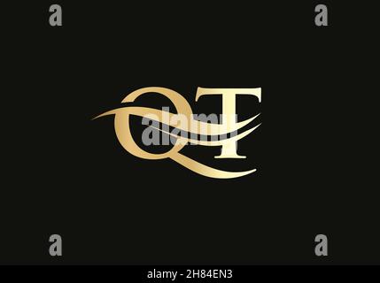 Swoosh Letter QT Logo Design for business and company identity. Water Wave QT Logo with modern trendy Stock Vector