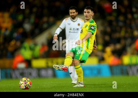 Carrow Road, Norwich, Norforlk, UK. 27th Nov, 2021. Premier League football, Norwich versus Wolverhampton Wanderers; Billy Gilmour of Norwich City Credit: Action Plus Sports/Alamy Live News Stock Photo