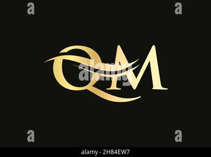 premium QM logo monogram with gold circle frame. luxury initials design ...