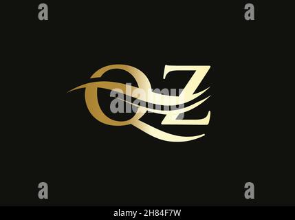 Swoosh Letter QZ Logo Design for business and company identity. Water Wave QZ Logo with modern trendy Stock Vector