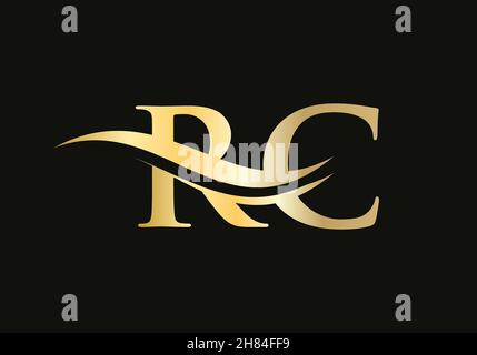 Initial Gold letter RC logo design. RC logo design with modern trendy Stock Vector