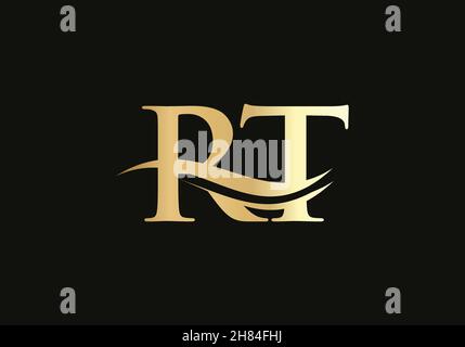 Swoosh Letter RT Logo Design for business and company identity. Water Wave RT Logo with modern trendy Stock Vector