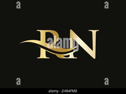 RN letter logo design. Premium Letter RN Logo Design with water wave concept Stock Vector