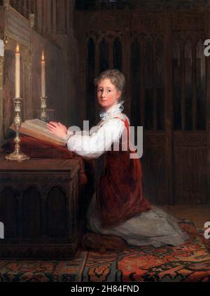 A Young Woman kneeling at a Prayer Desk by Sir David Wilkie (1785-1841), oil on mahogany, 1813 Stock Photo