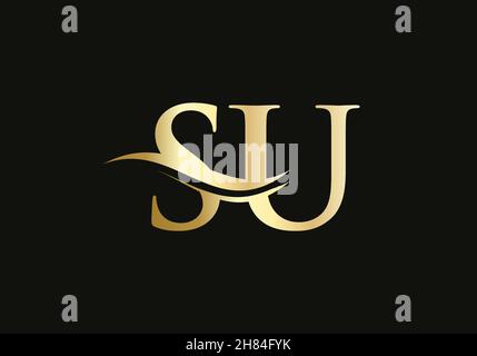 Swoosh Letter SU Logo Design for business and company identity. Water Wave SU Logo with modern trendy Stock Vector