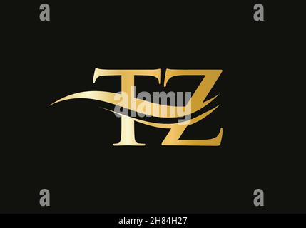 TZ T Z Swoosh Letter Logo Design with Modern Yellow Swoosh Curved Lines ...