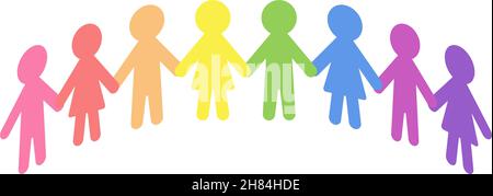 Paper people chain holding hands in a semi circle as colorful vector Stock Vector