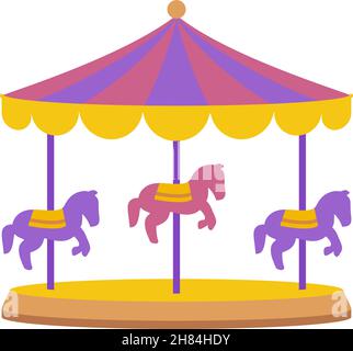 Carousel or merry-go-round with carousel horses for amusement ride in colorful vector icon Stock Vector