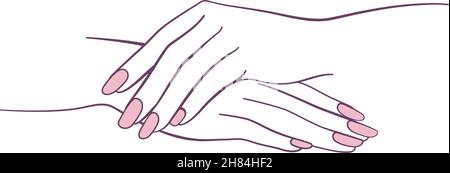 Beautiful painted nails with female hands folded for manicure concept vector set Stock Vector